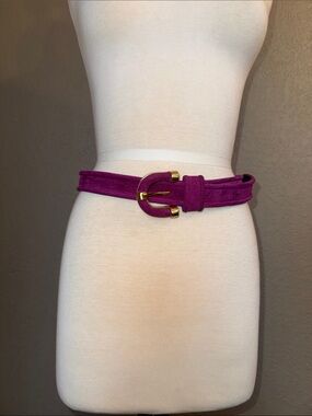 Sandy Duftler Suede Magenta Belt with Gold Buckle